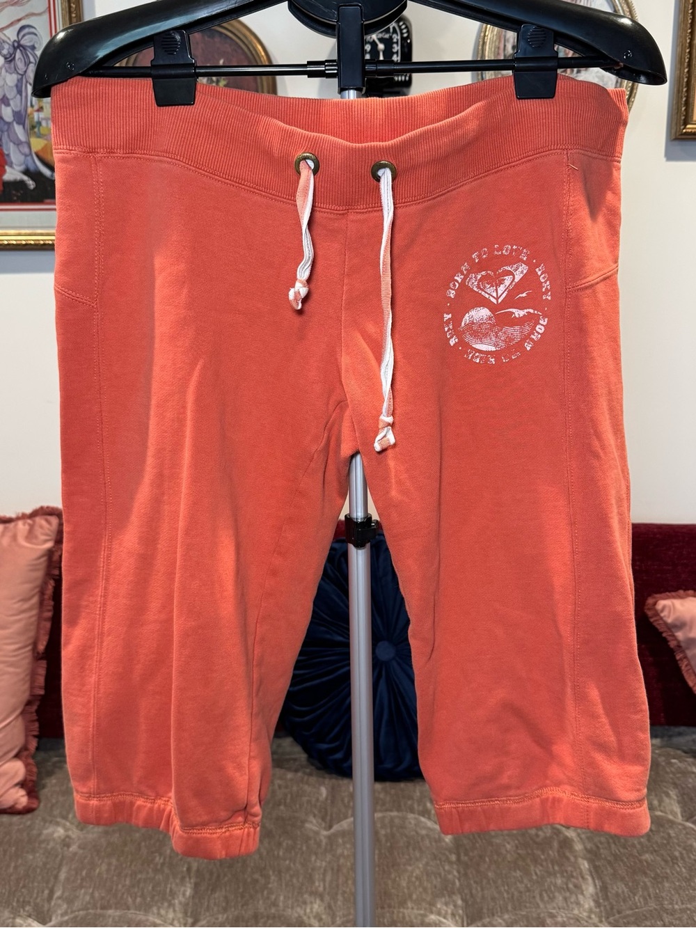 Y2K Vintage Roxy Orange Drawstring Capris with White Logo